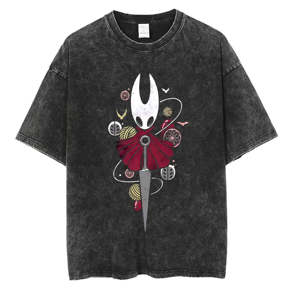T-shirt Graphique de Poche Hollow Knight Jeu Vintage Lavé Homme Femme T-shirts Décontractés Drôles T-shirts Homme 100% Coton