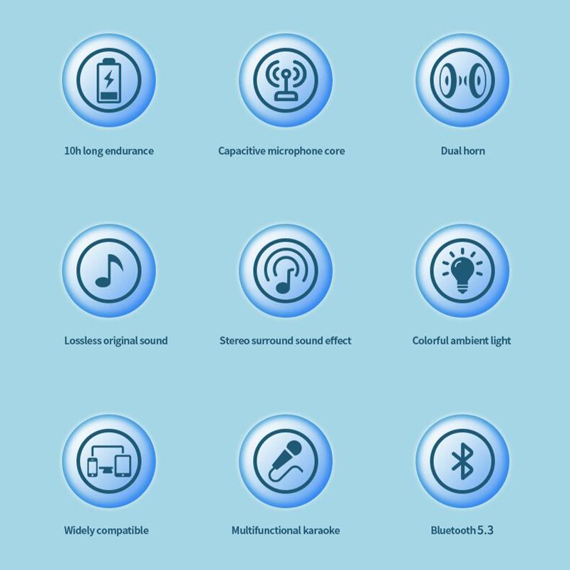 Y1 Wireless Dual Microphones Karaoke Machine KTV DSP System Bluetooth 5.3 PA Speaker HIFI Stereo Surround RGB Colorful LED Lights