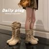 2025 Autumn and Winter New Egyptian Boots~ Fringed Thick Heel Medium and High Boots Western Cowboy Boots Women's Pile Thin Boots