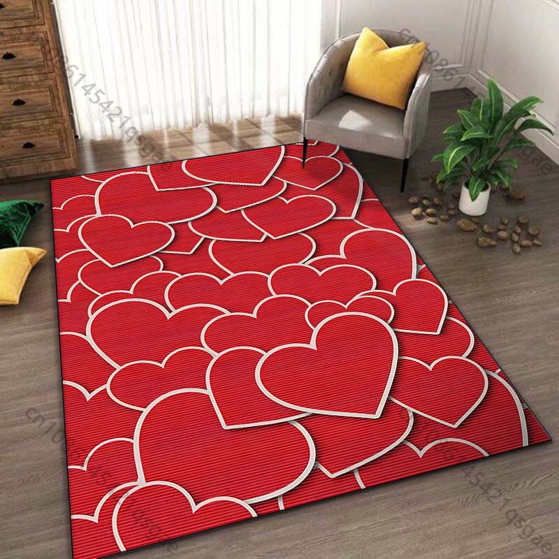 Czerwony Dywan z Nadrukiem Serca Miłości do Salonu Sypialni Nocnej Łazienki Mata Podłogowa Dywanik Mata pod Sofę Wystrój Domu Luksusowy Prezent
