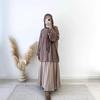 2025 Middle Eastern Muslim Women's Grey Knit Pullover & Swing Midi Skirt Set