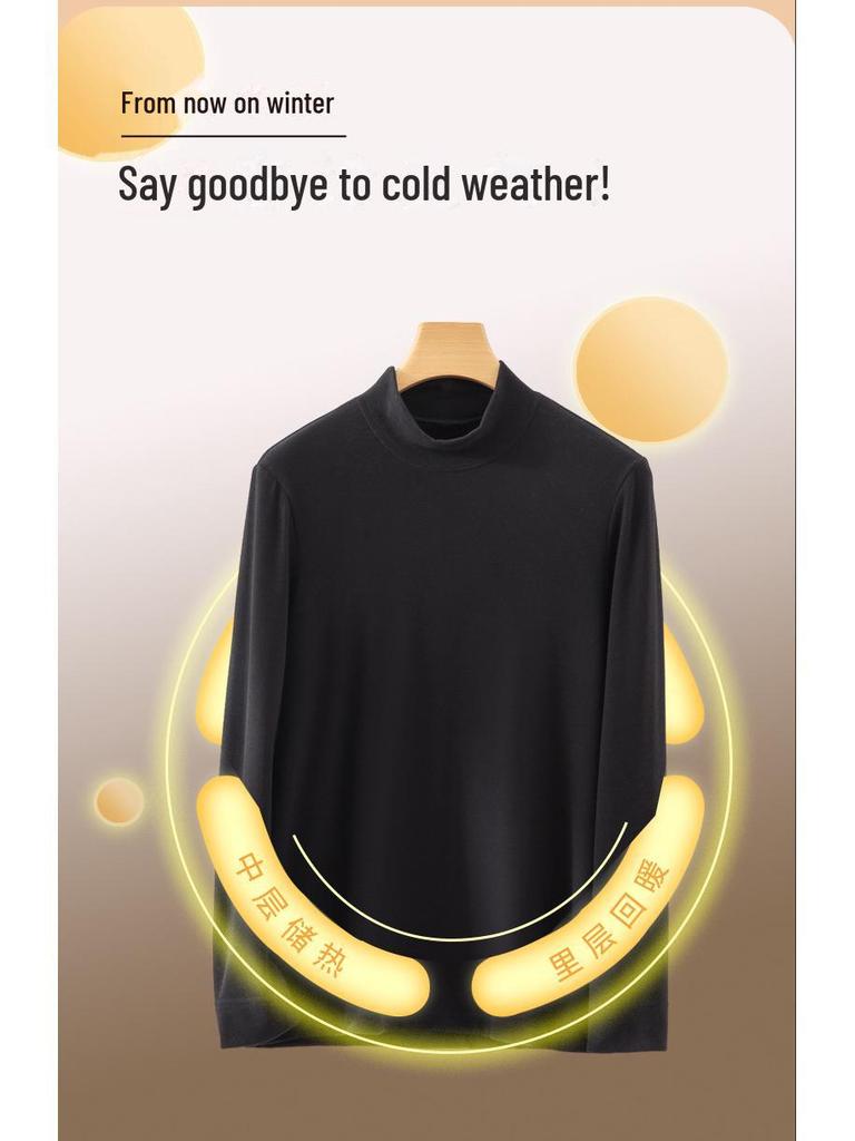 Meiyabi Men's Wool Half-High Collar Long-Sleeve Thermal Shirt for Autumn/Winter