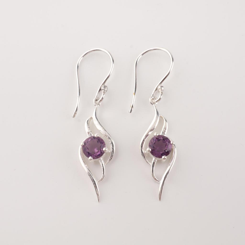 Lila Amethyst Edelstein 925 Sterlingsilber Schmuck Hübscher Hängeohrring 1,7" Zum Verschenken CE-22-2