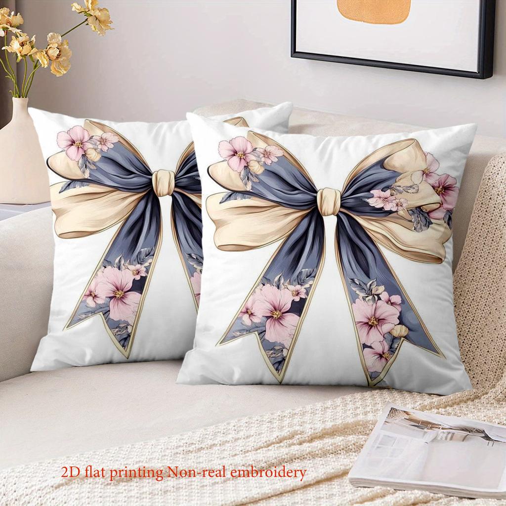1 Pezzo Copricuscini Decorativi Bianchi con Fantasia Floreale e Fiocchi, Federa in Poliestere per Cuscino, Copricuscino Decorativo per Divano, Cuscino da Testiera