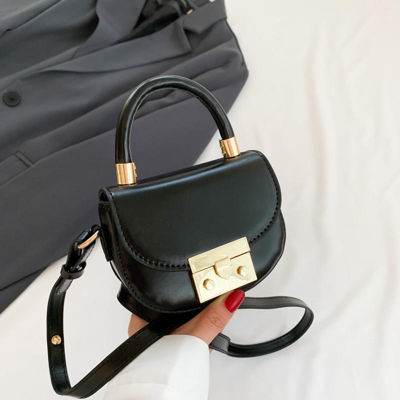 Chic Half-moon Pu Saddle Handbag With Lock Closure For Fashionable Daily Wear