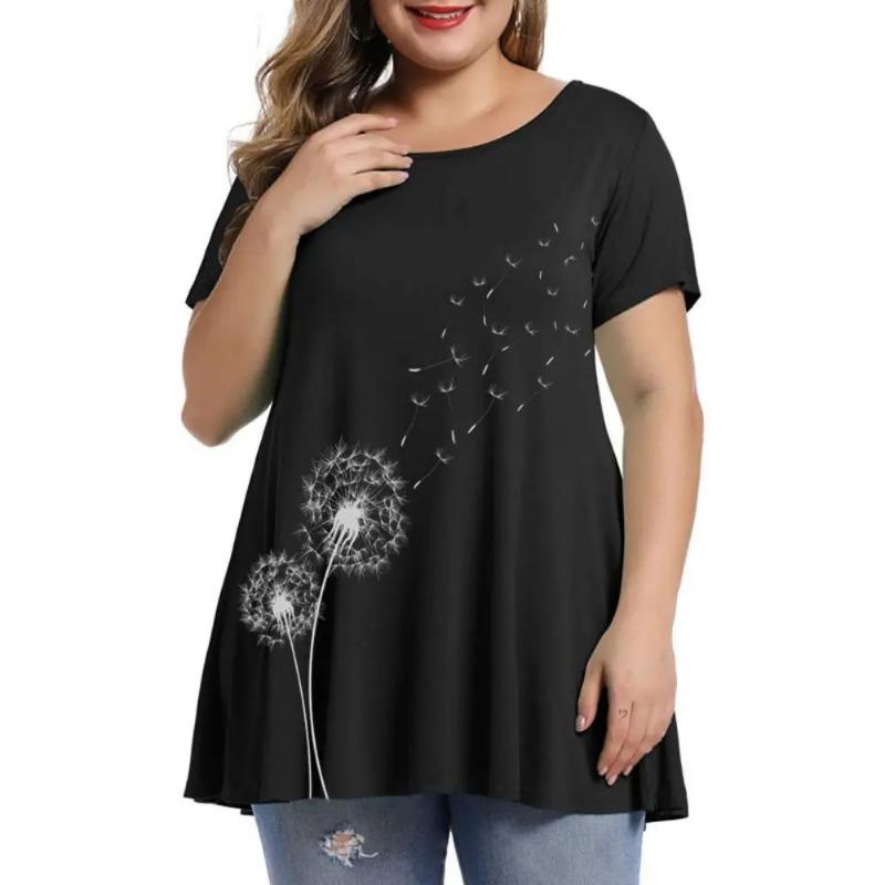 Large Size Loose Fit Women's T-shirt Summer Short Sleeve Crewneck Tshirt Flower 3d Print Top Oversized Ladies Clothing T-Shirts Women’s