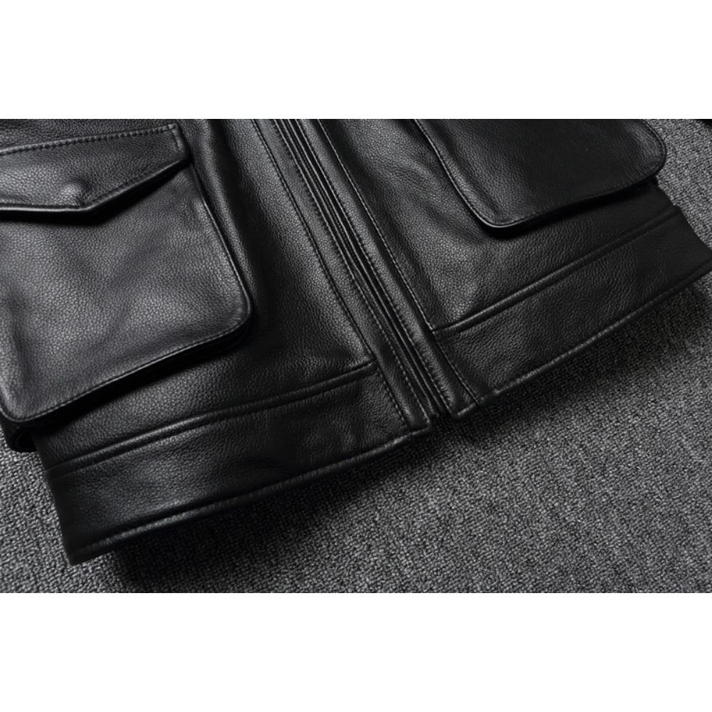 Čínská velikost Classic Resident Pánská kožená bunda Dlouhý kabát z pravé kůže Slim Fit Pravá hovězí kůže Pánská lovecká bunda podzim