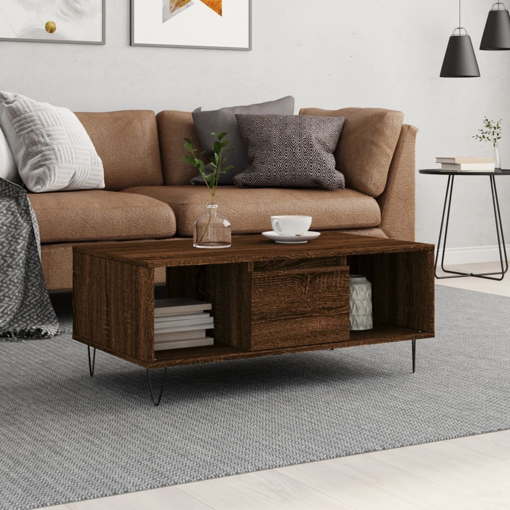 Vidaxl Coffee Table, Brown Oak, 90X50X36.5 Cm