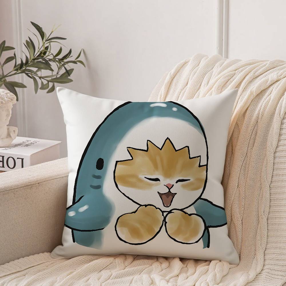 Hand Drawn Cute Cat Pillow Case Home Decor Throw For Sofa Bed Car Room Decor Gift Idea