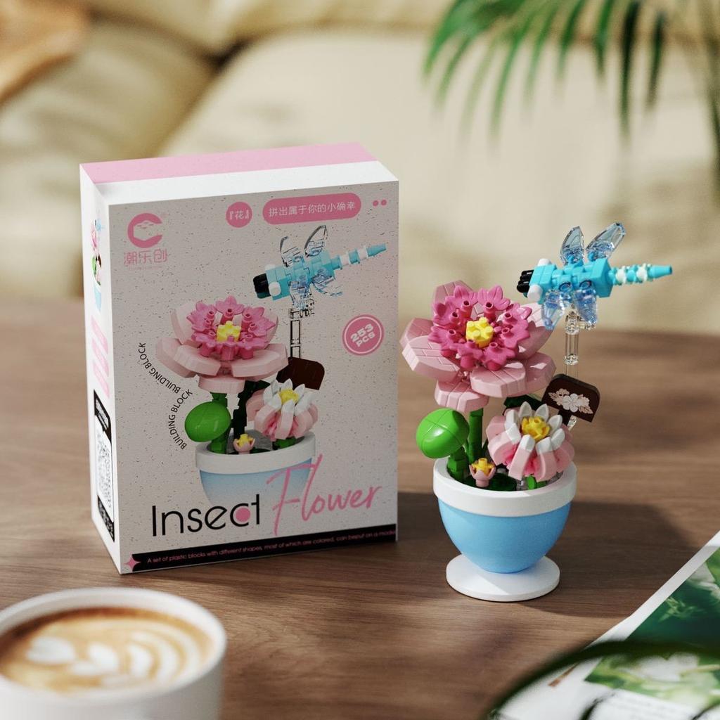 Kytice z květin Bonsai Stavebnice Umělý Plast Rostlinný Prachový Kryt Mikromodel Domácí Dekorace Hračka Pro dítě Dárek k narozeninám