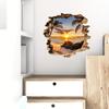 3D Break Through The Wall Beach Ocean Landscape Wall Decal Lifelike Wall Sticker PVC Irregular Shape Mural Background Wall Decor