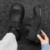 Men's Street Style Black Leather Shoes with 5CM Thick Sole Height Increasing Anti-Slip Platform Casual Daily Outdoor Wear Shoes
