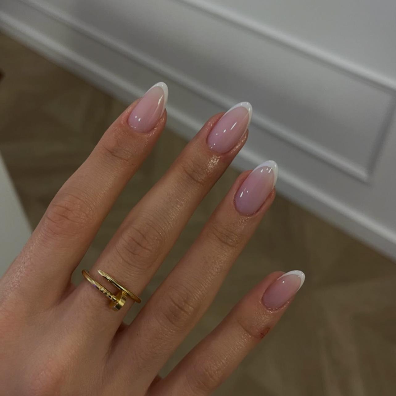 Простой классический французский белый носить ноготь новый миндаль французский белый край носить ноготь накладной ноготь