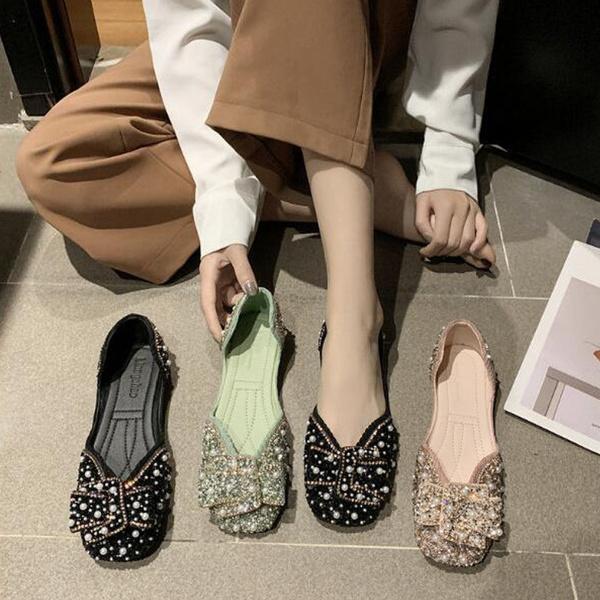 Pantofi de dama Pantofi de dama plat cu stras perlat Pantofi cu talpa moale