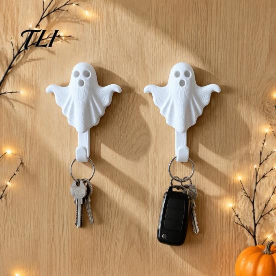 Small Item Storage 2Pcs 3D Printed Halloween Ghost Wall Hook, Decorative White Hanger for Minimalist Hook Hats Towels Keys, Creative Organizer