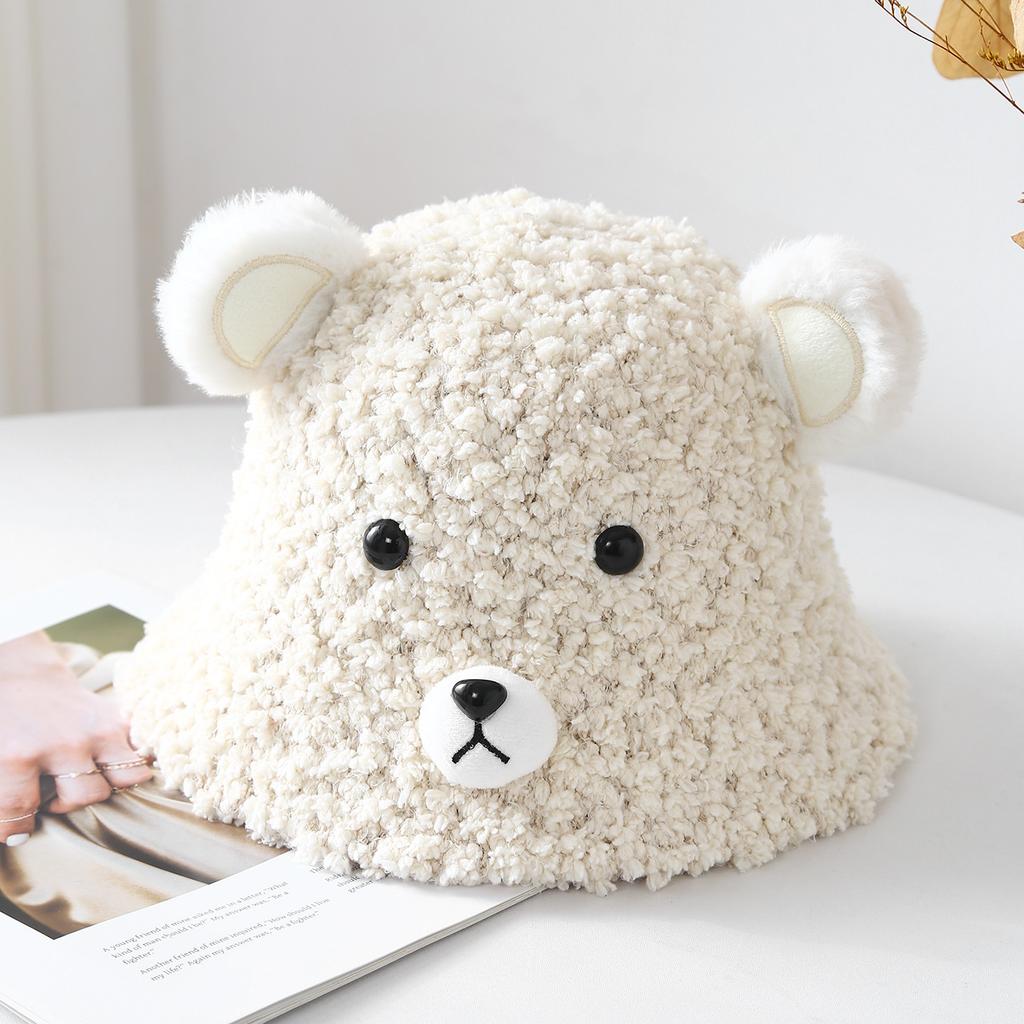 Cute Bear Ear Winter Hat For Women - Plush Fisherman Cap, Warm Thickened Cartoon Bucket Hat