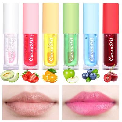 6-farbige Fruchtfarbwechsel-Lippenglasur, feuchtigkeitsspendender, langanhaltender Lipgloss, Lippenpflege, Lippenöl, Glanzbalsam, PH-getönter Lippenstift