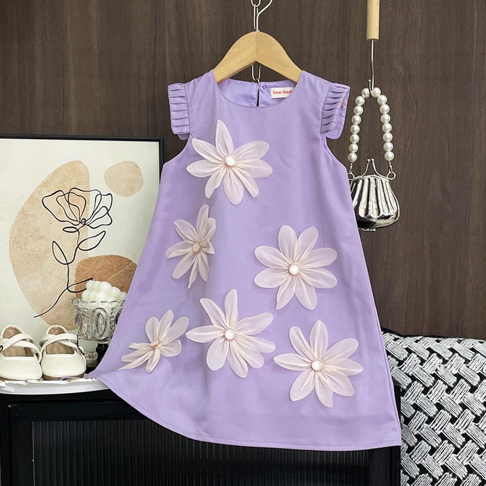 Mädchenkleid Sommer Neu Ärmellos Hochwertiges Gefühl Kinderkleidung 3D Blume Prinzessinnenkleid Großes Mädchenkleid