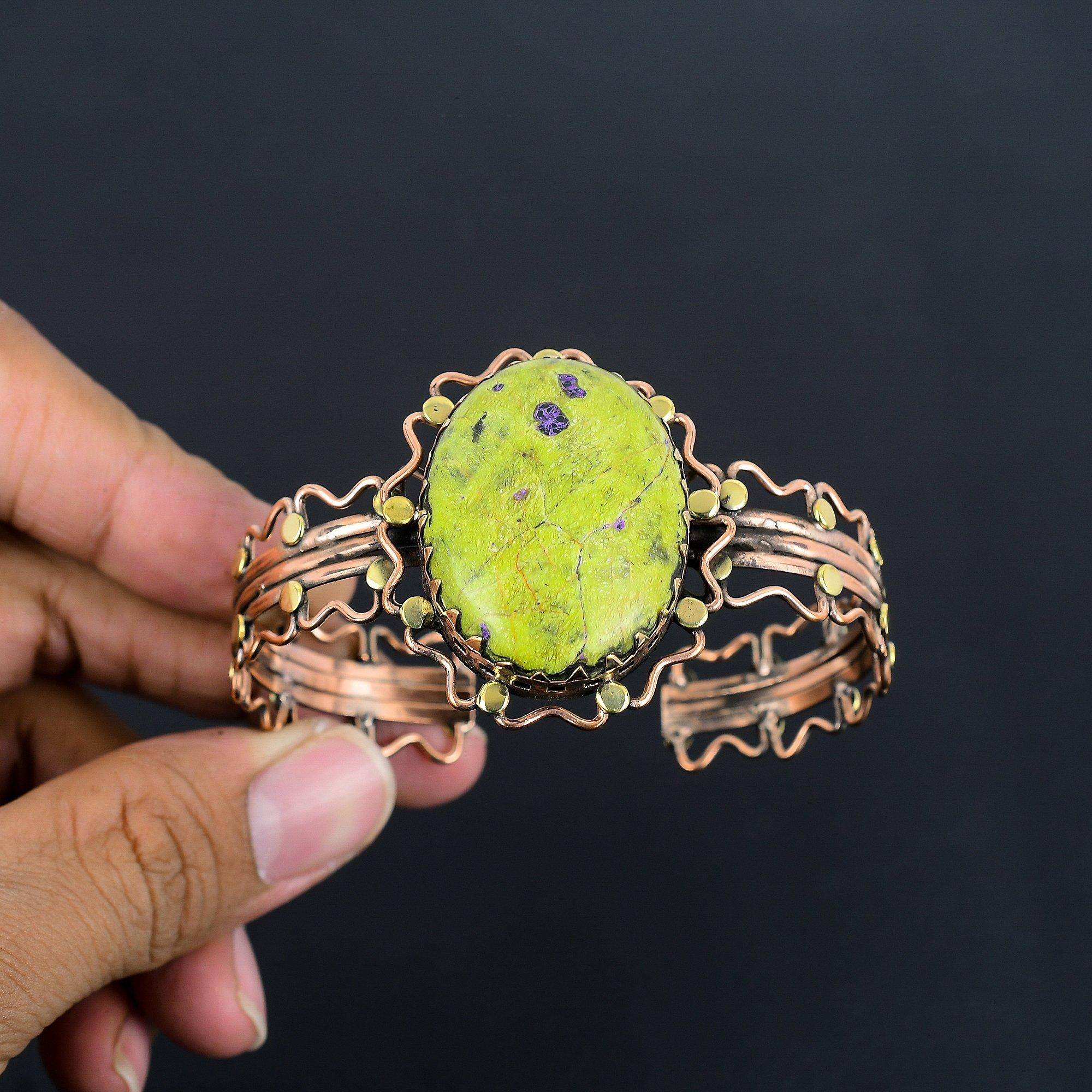 

Браслет-манжета из стихтита, обернутый медной проволокой 999 пробы, дизайнерское ювелирное изделие ручной работы, регулируемый браслет, подарок для мамы