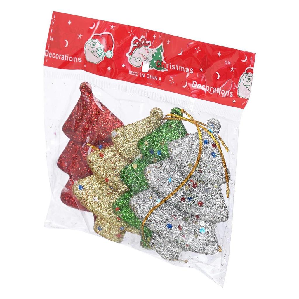 Sparkly Christmas Trees (Set of 4, Red Green Golden Silver) Christmas Tree Decoration Items Hanging Ornaments Props | Xmas Decorations