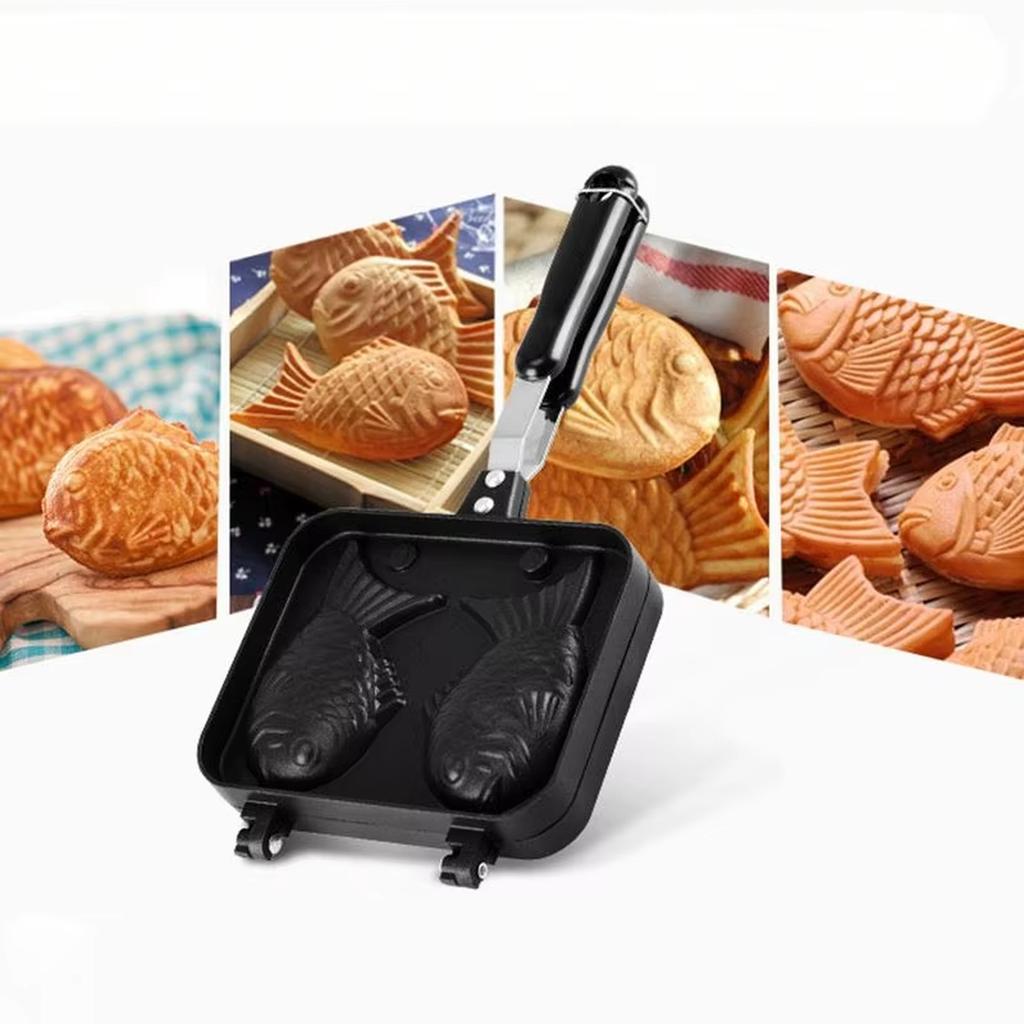 Non-stick Dobbelsidet Taiyaki Fiskform Vaffeljern Støbejernsform til Hjemmebrug Gasblus Madlavningsform til Taiyaki og Snacks
