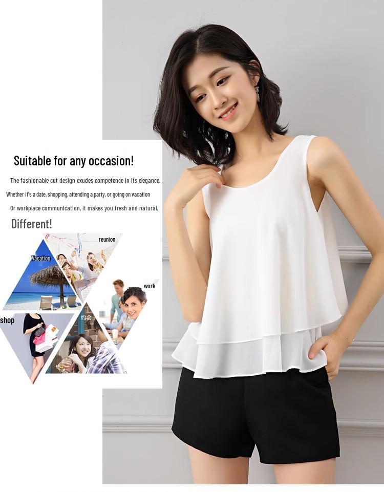 Plus Size Women's Chiffon Sleeveless Camisole – Spring/Summer Loose Round Neck Top