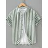 Fresh Breathable Color Matching Stripe Linen Short Sleeve Shirts Men's Summer Casual Half Sleeve Japan Fashion Retro Cotton and Linen Shirt