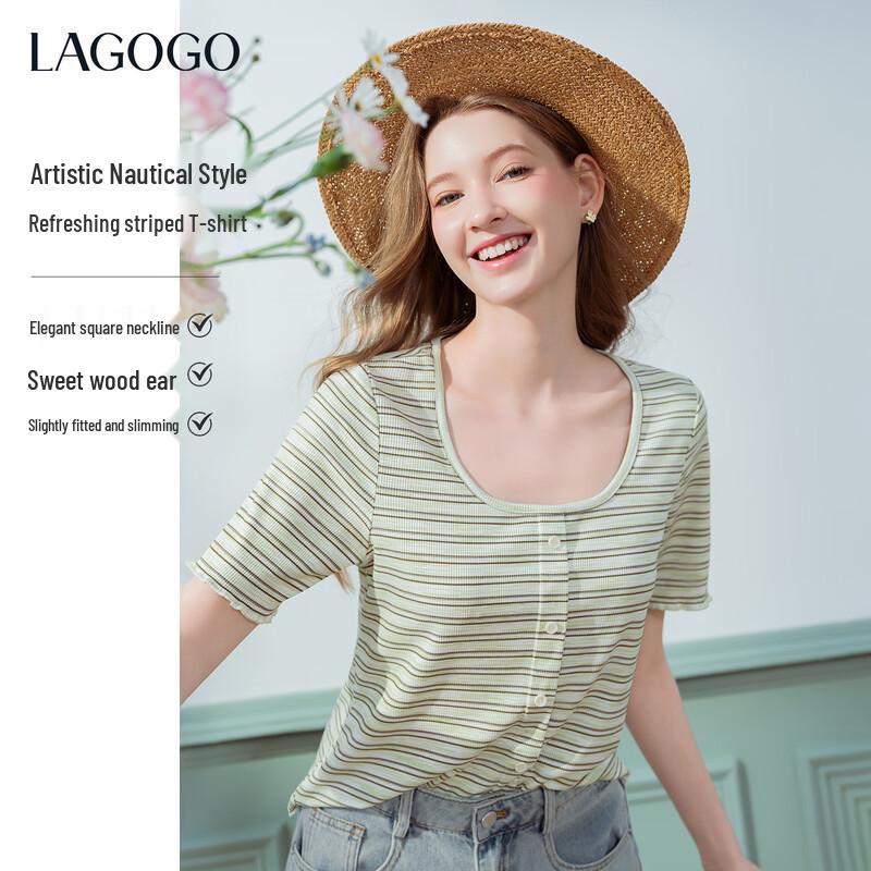 LAGOGO Women s Summer Nautical Slim-Fit T-Shirt S