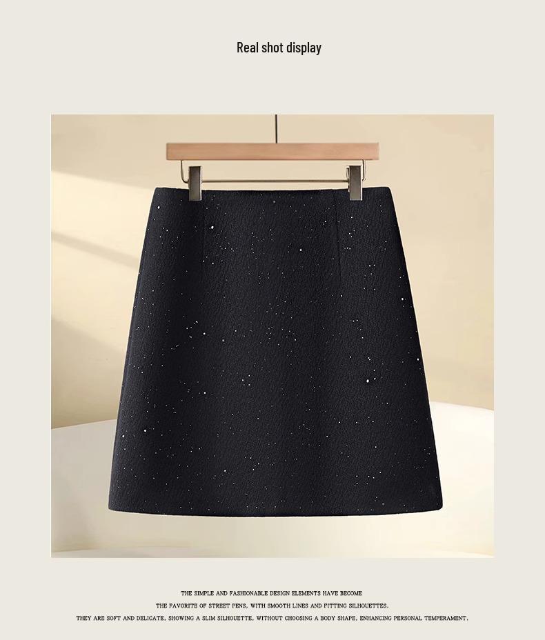 2024 New Gray High Waist A-Line Sequin Tweed Bodycon Mini Skirt for Women - Autumn/Winter Bestseller