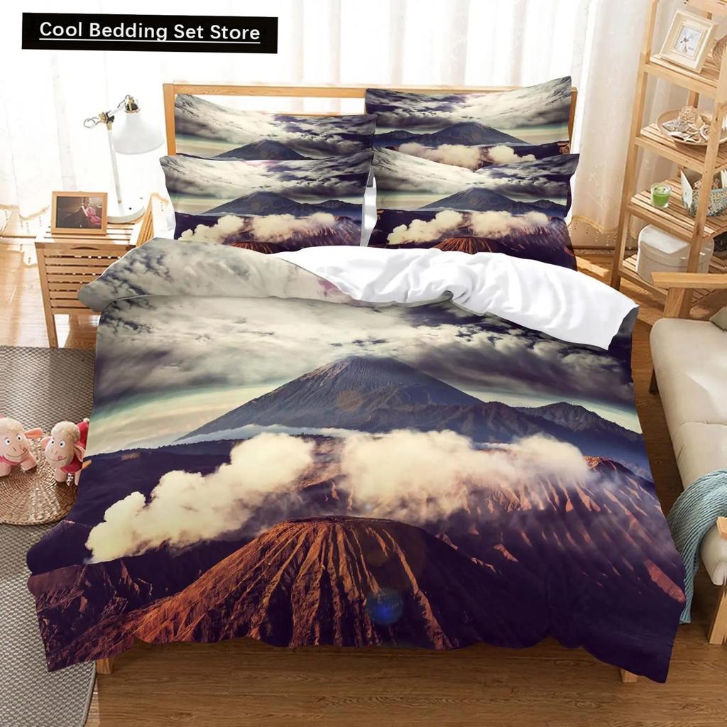 Comforter Volcano King Queen Eruption Lava Bedding Set For Kids Teens Adults Natural Disaster Molten Polyester