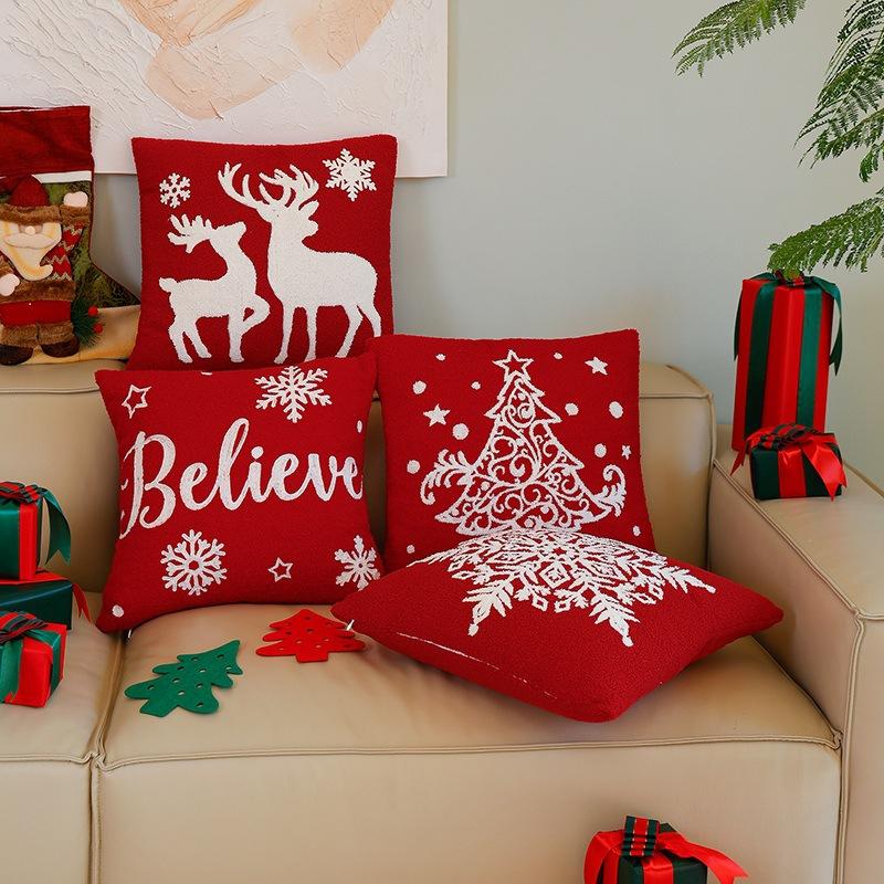Christmas Elk Snowflake Pillow Sofa Bedside Cushion Embroidered Home Ins Style Pillow European and American