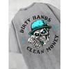 European sizes Men's Vintage Streetwear T-Shirt with Money & Skull Print, Loose Fit Casual Round Neck Short Sleeve Tee for Outdoor & Urban Fashion