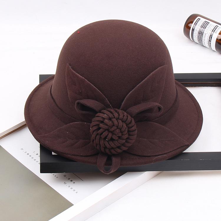 2022 Autumn And Winter Woolen Hat Women'S Casual Wide-Brimmed Top Hat, Flower Dome Fashion Hat