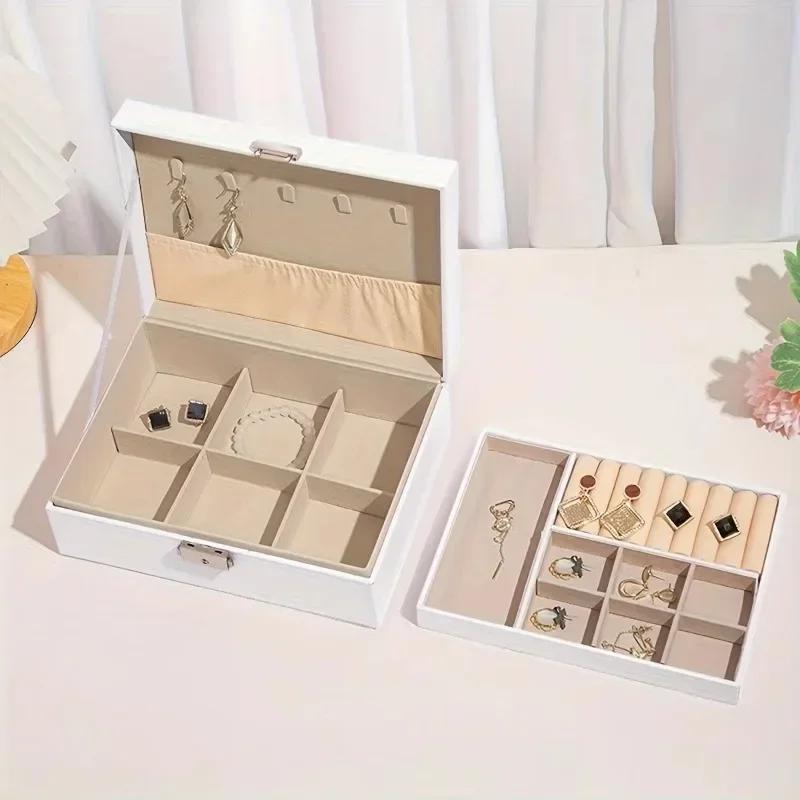 1pc- Portable Jewelry Box Jewelry Organizer Display Travel Jewelry Case Boxes Button Leather Storage Jewelers