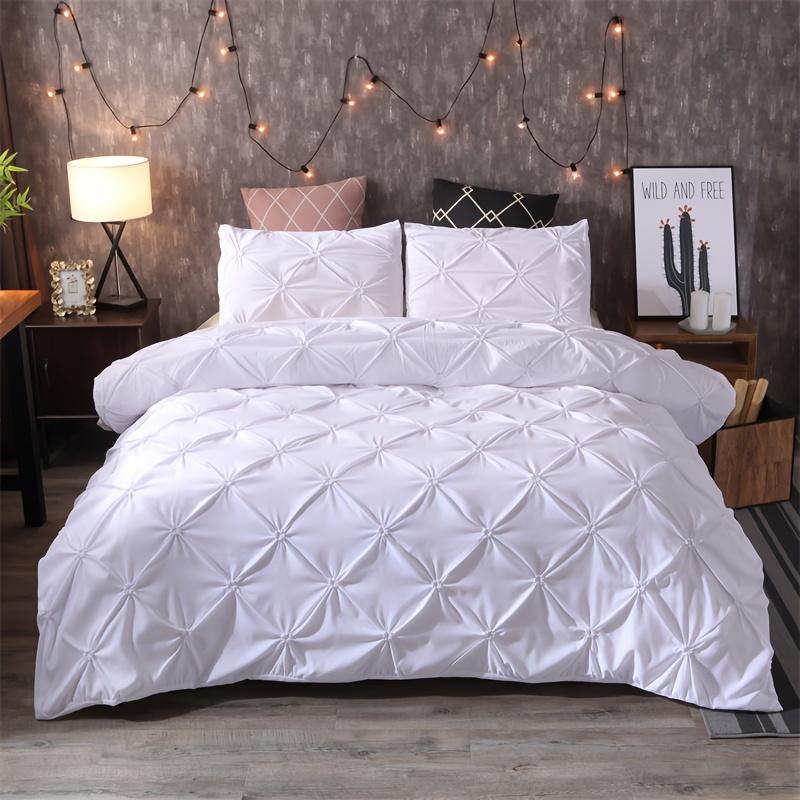 Egyptian Cotton Duvet Cover Set King Size With Zipper Closure Corner Ties And Pillowcase Textured Pinch Pleated Bedding