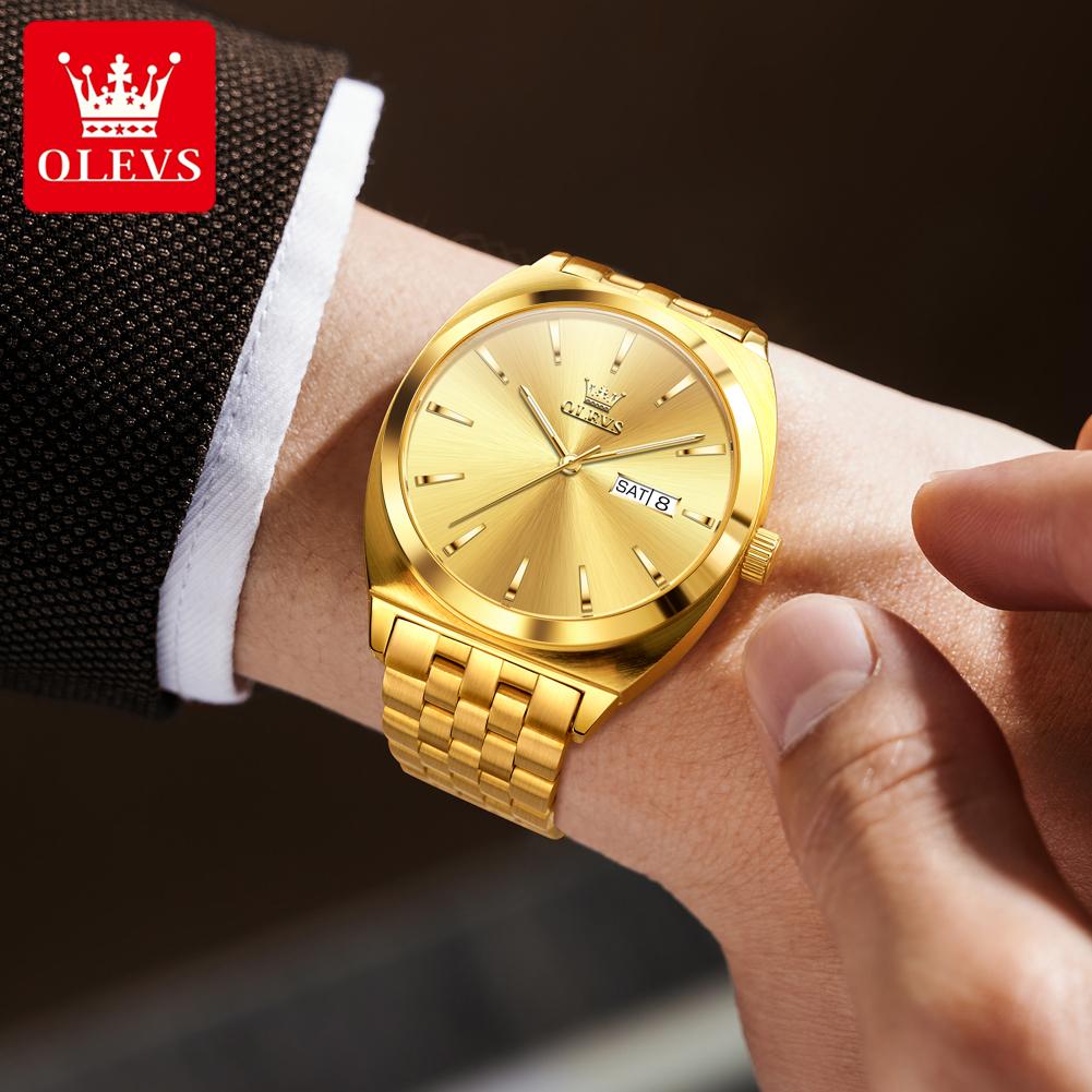 OLEVS 6730 High Quality Gents Mechanical Watch New Design Stainless Steel Band Luminous Calendar Hollow Out Business Wrist Watch