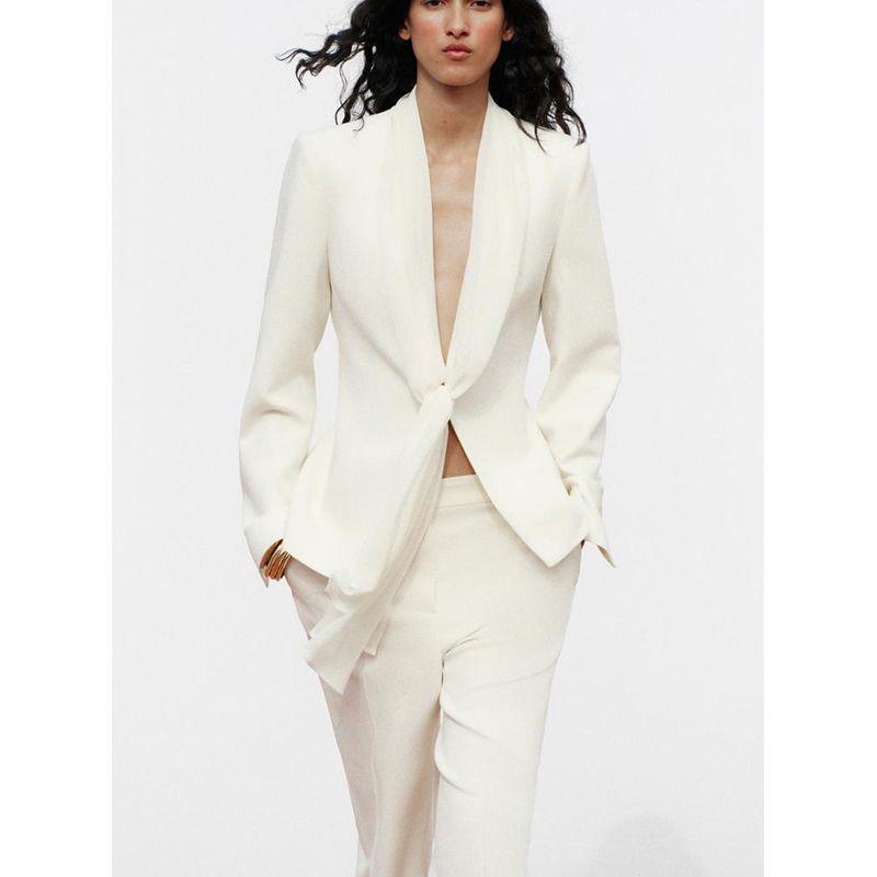 Thin Scarf Texture Lapel Long Sleeve Suit Coat 2742507 High Waist Straight-leg Casual Pants 2424507