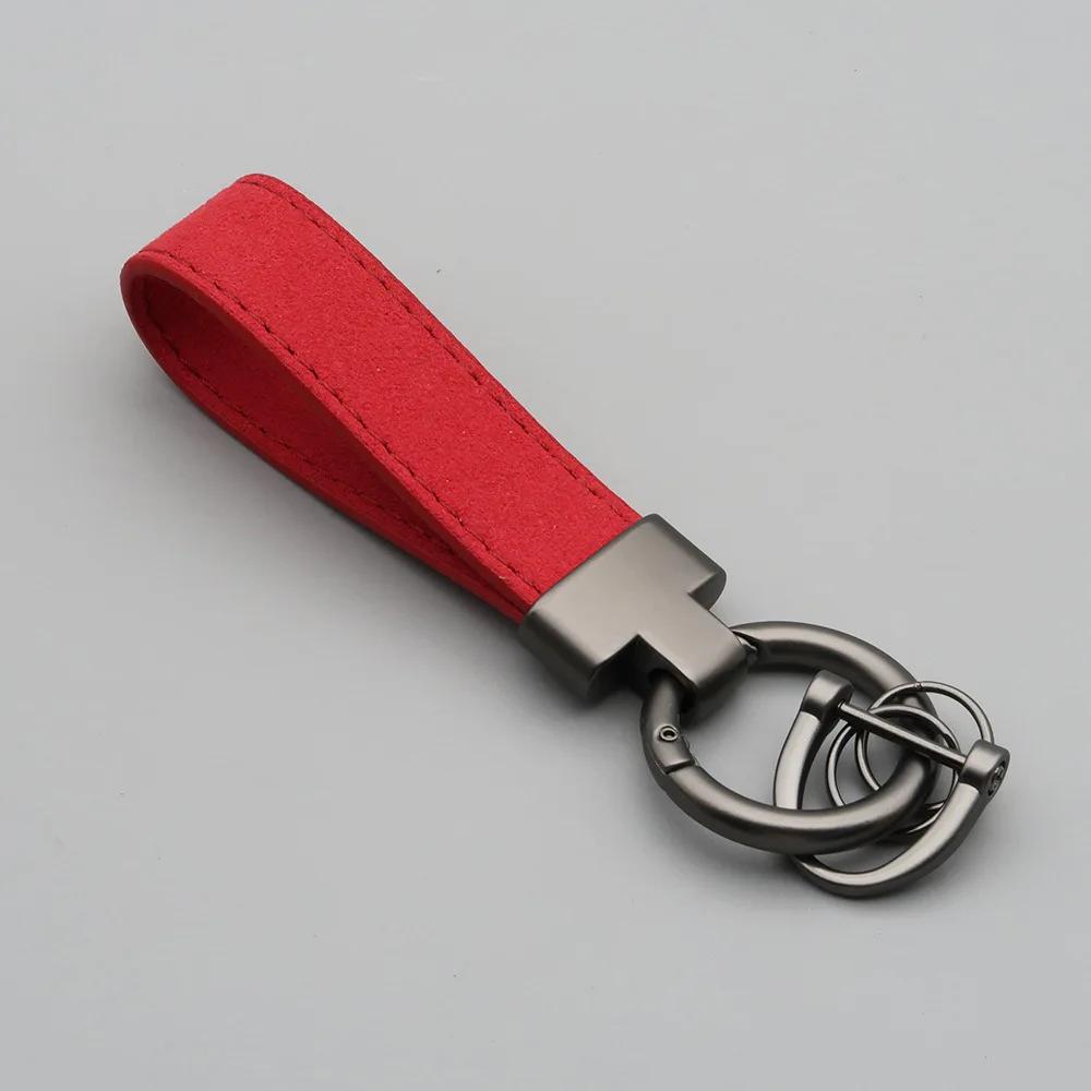 Laser Custom Logo Keyring Box Set Gift Personalized Name Number T Buckle Suede Leather Keychain Bag Car Key Chain Men’s Women‘s
