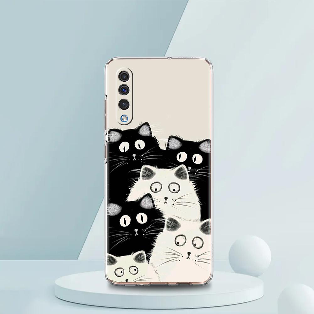 Transparent Phone Case for Samsung Galaxy A16 A14 A12 A22 A24 A42 A03S A06 A20 A30 A40 Soft TPU Cover Cute Cartoon Cat Pattern