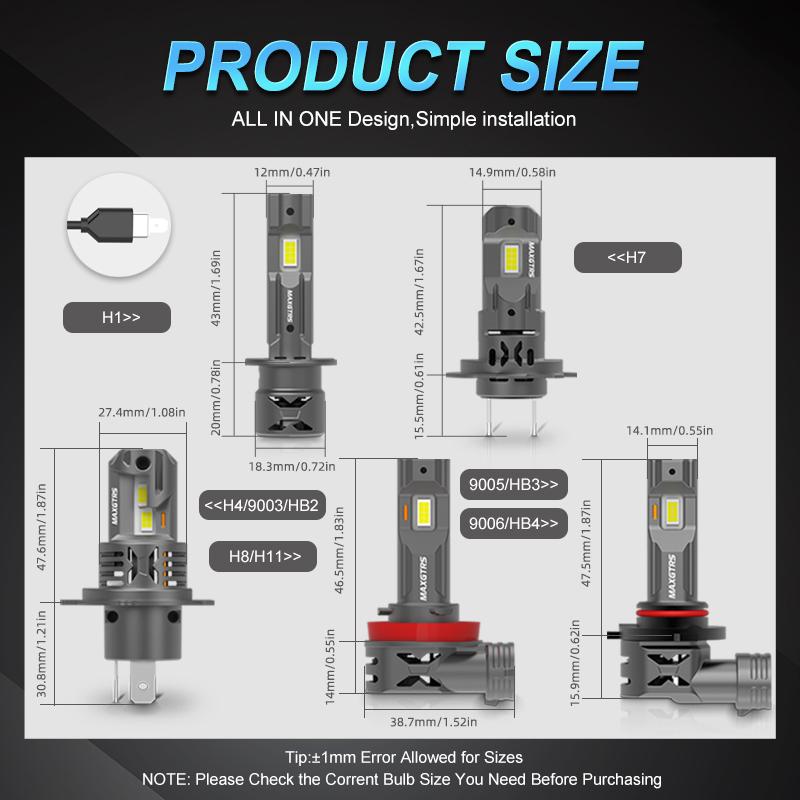 MAXGTRS 2X 24V 20000Lm CSP LED H4 9003 Truck Lights HB3 9005 HB4 9006 H8 H11 H7 6000K Car Headlight Bulb White