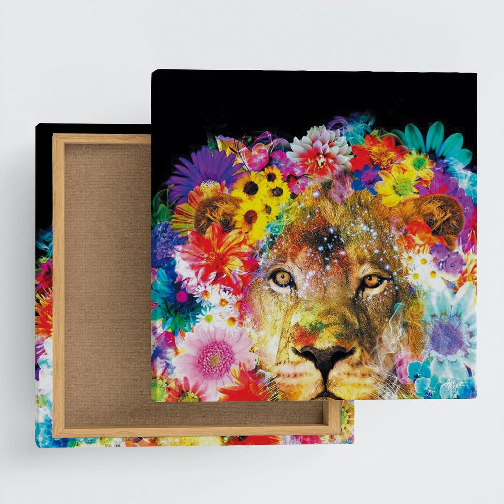 Lion Animal Art Panel 57cm x 57cm L Size Made in Japan Poster Stylish Interior Decor Living Room Interior Flower Colorful Art Fabric Panel ket-0003-L