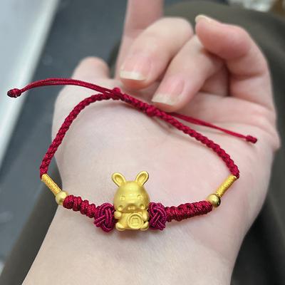 Kleines Häschen Armband Weibliches Häschen Jahr Geburtstag Jahr Glücksmünze Kleines Goldenes Häschen Gewebtes Rotes Seil Schmuck