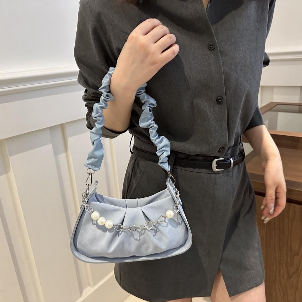 Street Style Pu Small Shoulder Bag With Pearl Chain For Daily Fashion Women