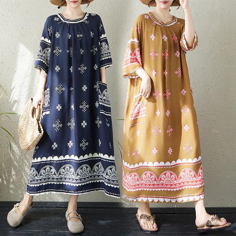 DIMANAF New 2026 Women Plus Size Summer Beach Lady Long Dress Sundress Loose Oversize Maxi Floral Print Clothing