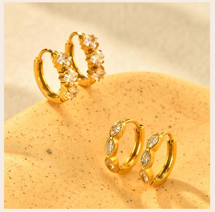 Stainless Steel Zircon Hoop Earrings, Small Round Hoops Huggie Earrings, Women Zircon Circle Piercing Ear Jewelry