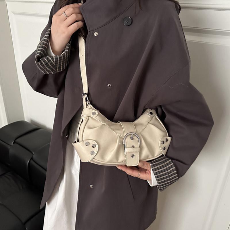 Vintage Y2k Rivet Belt Design Women Pu Shoulder Bags Solid Color Ladies Crossbody Bag Casual Female Hobos Handbags Purse