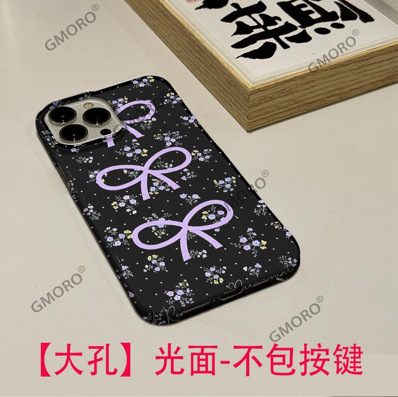 ins wind Korean purple bow floral iPhone16 film mobile phone case Apple 17Pro large hole protective case