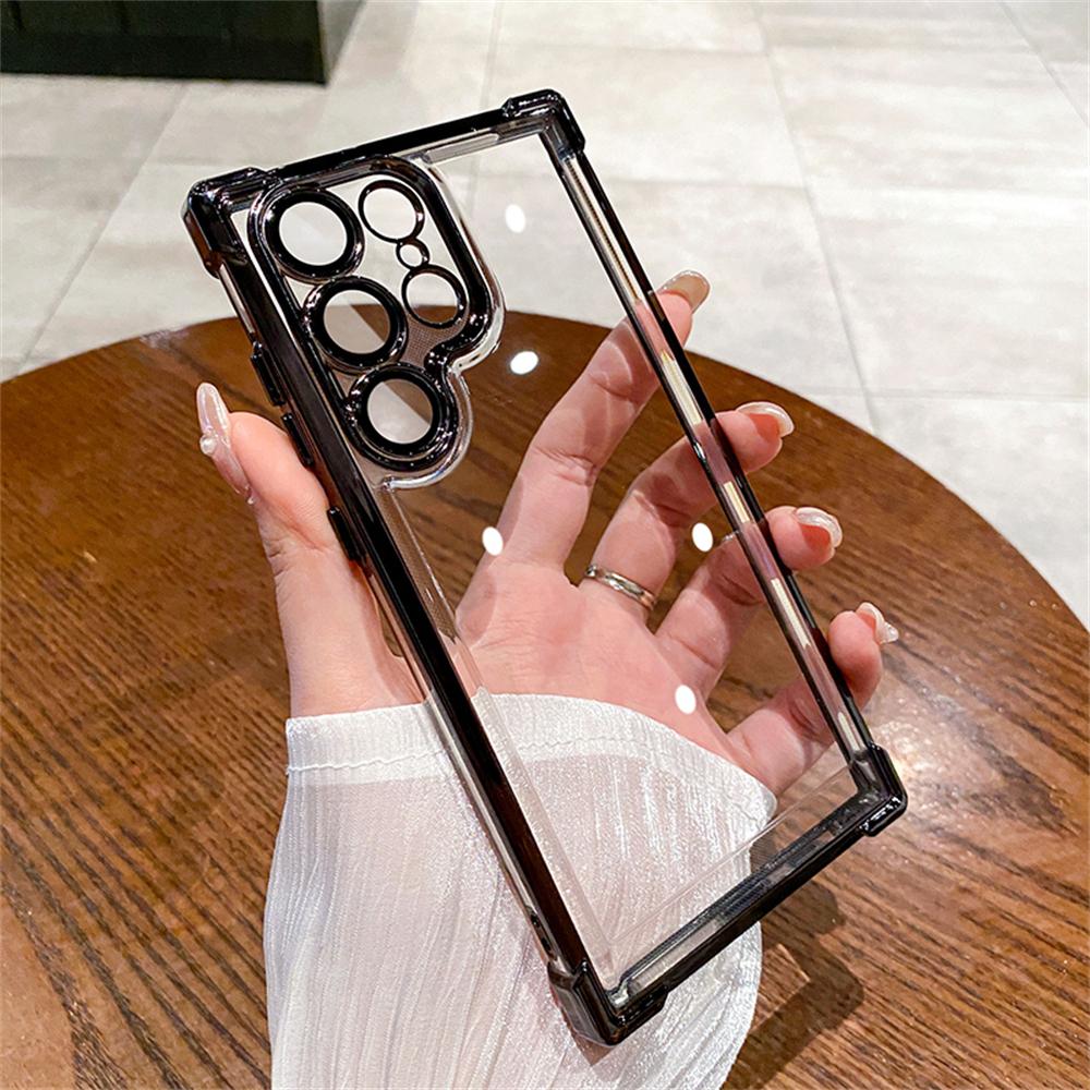 6D Plating Transparent Case For Samsung Galaxy S24 Ultra S22 Plus S23 FE Lens Film Camera Protection Air Cushion Clear Cover