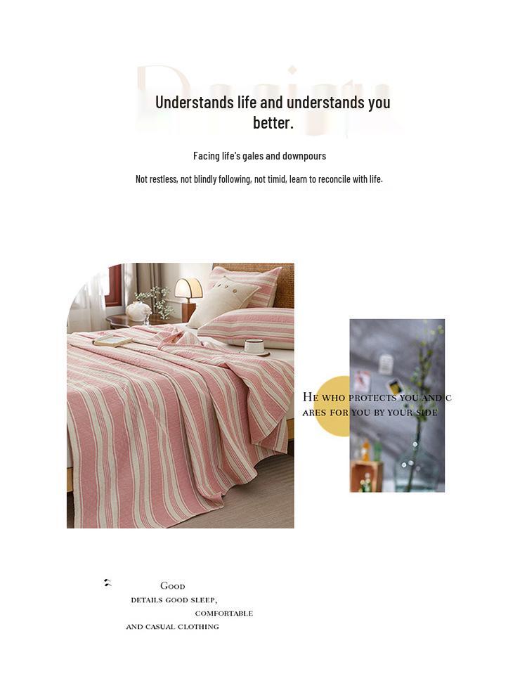 Striped Cotton Yarn-Dyed Three-Layer Gauze Quilt – Summer Cooling Blanket