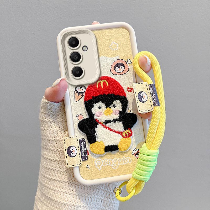 KEYSION Cartoon Cute Plush Embroidery Case for Samsung A55 5G A35 with Lanyard Silicone Shockproof Phone Cover for Galaxy A25 A15 5G
